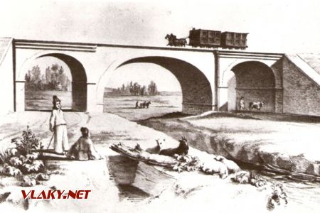 Most konskej železnice pri Hrnčiarovciach, cca. 1850 (Faksimile), © archív MDC