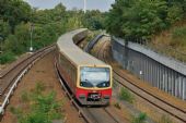 24.9.2014 - Berlin Messe Süd: vlak linky S5 ve směru Berlin-Spandau, vpravo kolej vlečky na výstaviště © Josef Vendolský
