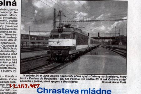 21.9.2005 - Ostrava: vyšla má fotografie v týdeníku Železničář o konci spojení Ostravy s Bratislavou © Karel Furiš