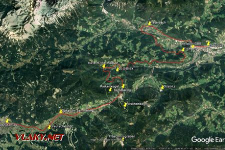 Zákres trate UNESCO do mapy Google Earth 8/28/2016, image©Maxon Technologies 2024