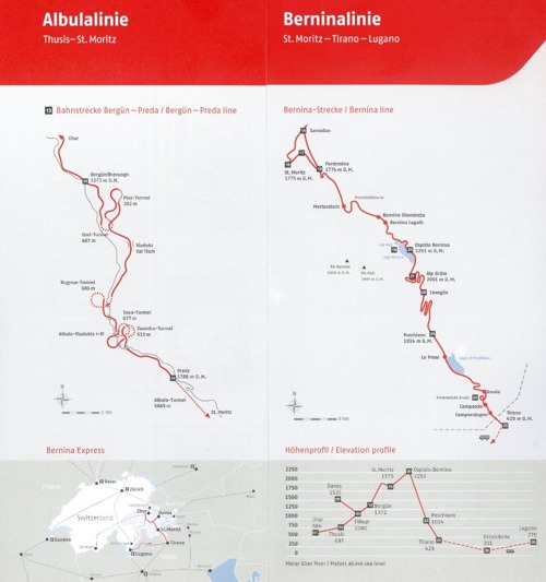 Prospekt Bernina Express- mapky Albulalinie, Berninalinie 