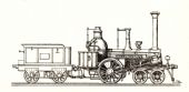 Rušeň „CAROLINENTHAL“ s usporiadaním pojazdu 2´A „Philadelphia“ z roku 1842, výrobca Günther VNM. (Zdroj: Atlas lokomotiv – Historické lokomotivy, Ing. Jindřich Bek, Praha 1978).
