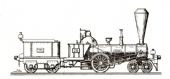 Rušeň „EGER“ s usporiadaním pojazdu 2´A „Philadelphia“ z roku 1842, výrobca Norris Philadelphia. (Zdroj: Atlas lokomotiv – Historické lokomotivy, Ing. Jindřich Bek, Praha 1978).