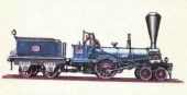 Rušeň „EGER“ s usporiadaním pojazdu 2´A „Philadelphia“ z roku 1842, výrobca Norris Philadelphia. (Zdroj: kresba Jozef Janata, zbierka autor).