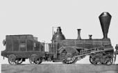 Rušeň „KÖNIGSSAAL“ s usporiadaním pojazdu 2´A „Philadelphia“ z roku 1846, výrobca Günther VNM. (Zdroj: de.wikipedia.org).