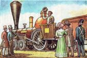 Rušeň „BÖHMEN“ – „ČECHY“ po príchode slávnostného vlaku do Prahy dňa 20. augusta 1845. (Zdroj: kresba Jiří Bouda, zbierka autor).