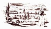 Príchod slávnostného vlaku do Prahy na čele s rušňom „BÖHMEN“ – „ČECHY“ dňa 20. augusta 1845. (Zdroj: kresba Vladimír Wimmer, zbierka autor).