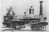 Rušeň „STRAHOW“ s usporiadaním pojazdu 2´A „Philadelphia“ z roku 1846, výrobca Norris VNM. (Zdroj: de.wikipedia.org).