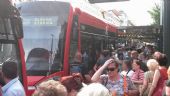 8.7.2016- Bratislava, Šafárikovo námestie- na zastávke, po vystúpení ľudí z prvých dvoch električiek © Juraj Földes