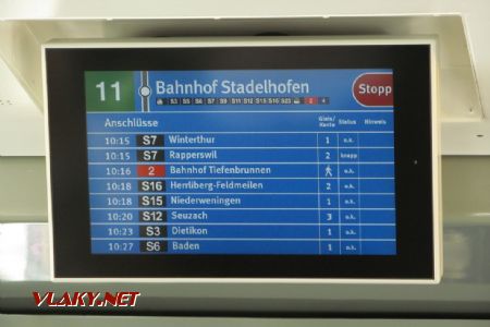 16.07.2017 – Curych: na příjezdu k nádraží Stadelhofen se zobrazí všechny odjezdy celé VHD © Dominik Havel