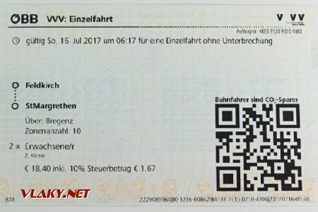 Jízdenka Feldkirch – St. Margrethen v ne úplně levném tarifu VVV pro jednotlivé jízdy © Dominik Havel