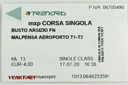 Obyčejná jízdenka na Malpensa Express © Dominik Havel