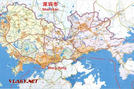 Mapa veľkomesta ShenZhen; zdroj: www.mappery.com