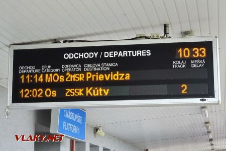 Mätúca informácia v Senici (MOs mal cieľovú stanicu Kúty - iný vlak z Prievidze mal mať len príchod); 9.6.2018 © Marko