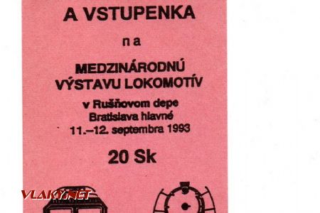 11.-12.9.1993 - Medzinárodná výstava rušňov v RD Bratislava hlavné, vstupenka © Juraj Földes