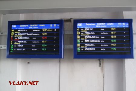 Brno dolní nádraží, informační tabule odjezdů vlaků, 30.12.2018 © Jan Kubeš
