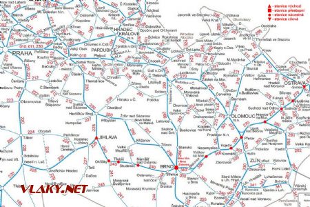 Cesta Jihlava - Ostrava-Svinov (Karel Furiš) na mapě sítě SŽDC k jízdnímu řádu 2018/2019