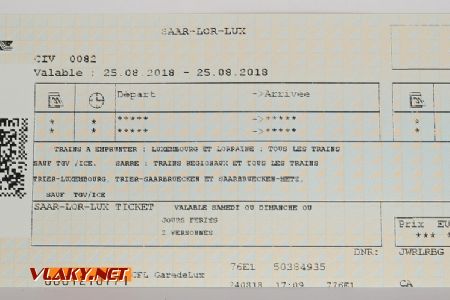 Saar-Lor-Lux-Ticket označený průvodčím SNCF © Dominik Havel