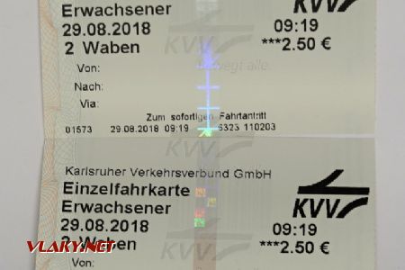 Jednotlivé jízdenky KVV pro MHD Karlsruhe koupené u řidiče © Dominik Havel