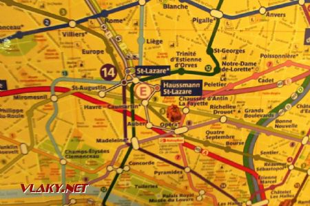 16.03.2019 – Paříž: chodby mezi stanicemi St-Augustin a Opéra na mapě © Dominik Havel