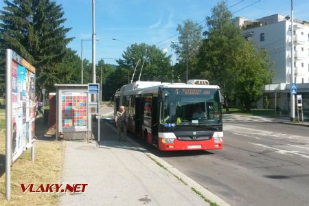 Banská Bystrica: Kloubový trolejbus SOR na zastávce Plážové kúpalisko © Tomáš Kraus, 18.6.2019
