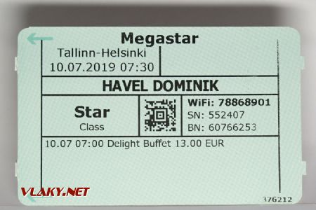 Jízdenka na trajekt Megastar Tallinn–Helsinky © Dominik Havel