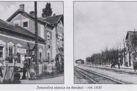 Železničná stanica na Rendezi - rok 1930. Zdroj: kniha Eduard Wenzl a Cyril Sekerka – RENDEZ V HISTÓRII PRÍBEHOV A UDALOSTÍ