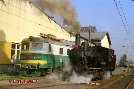 Lokomotiva 310.922 ve společnosti stroje 130.037, 24.8.1996. © Pavel Stejskal