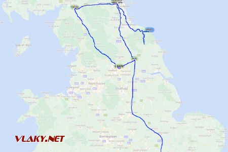Mapa tratí, ktorými sme sa presúvali v Škótsku a Anglicku; máj 2023 © Tomáš Votava