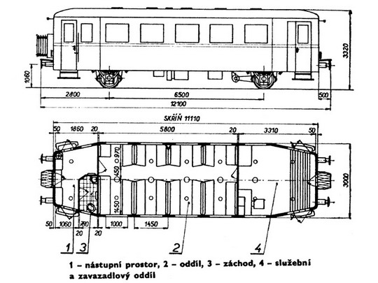 Nákres vozu řady CDlm/BDlm 1954 - 1957 © S.Jindra - M.Frolík