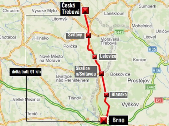 Trasa tratě (zdroj Flash: Brno - Česká Třebová 2D) - ZOBRAZ EXTERNÍ ODKAZ!