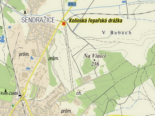 Zástávka Kolín-Zálabí a Kolínská řepařská drážka na turistické mapě © mapy.cz - ZOBRAZ!