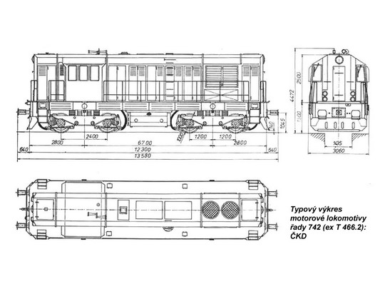 Typový výkres motorové lokomotivy řady 742 © ČKD - ZOBRAZ!