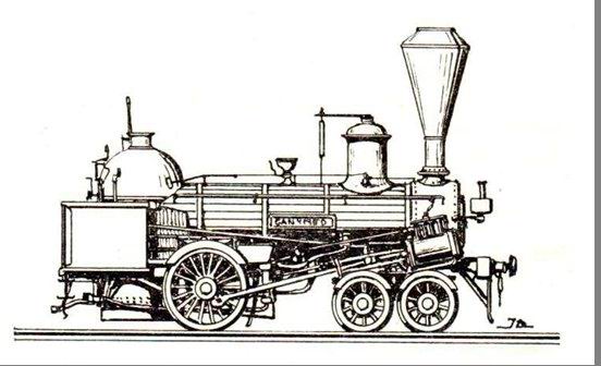 Parný rušeň „GANYMED“ z roku 1846 s usporiadaním pojazdu 2´A typu „Philadelphia“.