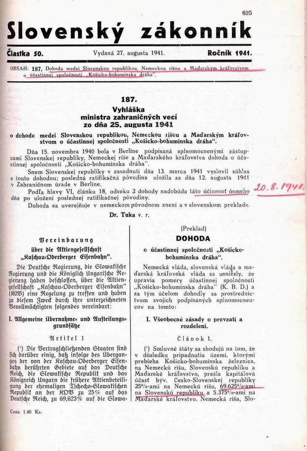 Dohoda o účastinnej spoločnosti KBD © archív ŽSR - MCD