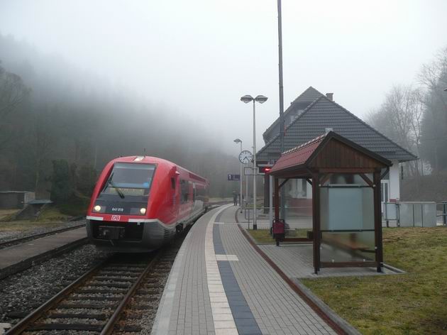 Motorový vůz řady 641 DB Regio přijíždí do stanice Katzhütte. © Tomáš Kraus, 2.4.2011