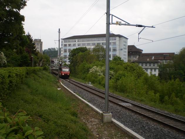 Schaffhausen: Vlak IC do Curychu v čele s lokomotivou řady Re 460 SBB vyjíždí z tunelu u stanice Neuhausen. 27.4.2011 © Jan Přikryl