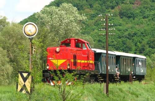 Prejazd vlaku okolo mechanickej predzvesti pri obci Dvorníky, Marek L. Guspan
