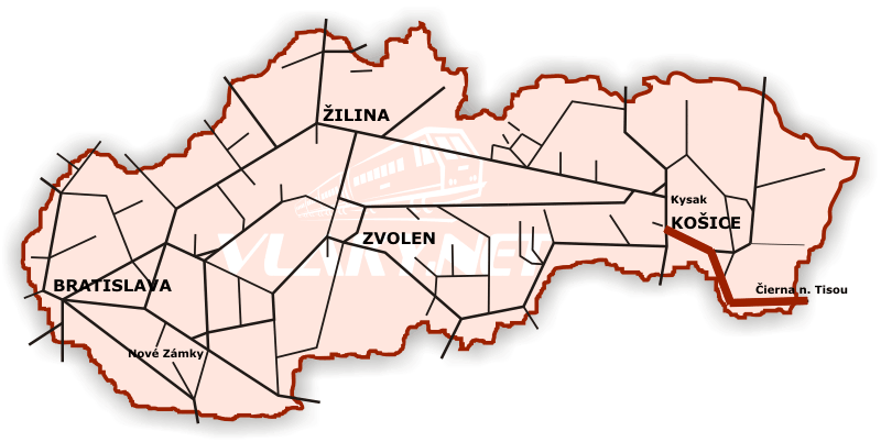 ŽSR 190: Košice - Čierna nad Tisou - Čop (UA); Kalša - Trebišov; Sátoraljaújhely - Slovenské Nové Mesto